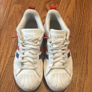 Adidas Kids White Sneakers with Blue and Red Accents
